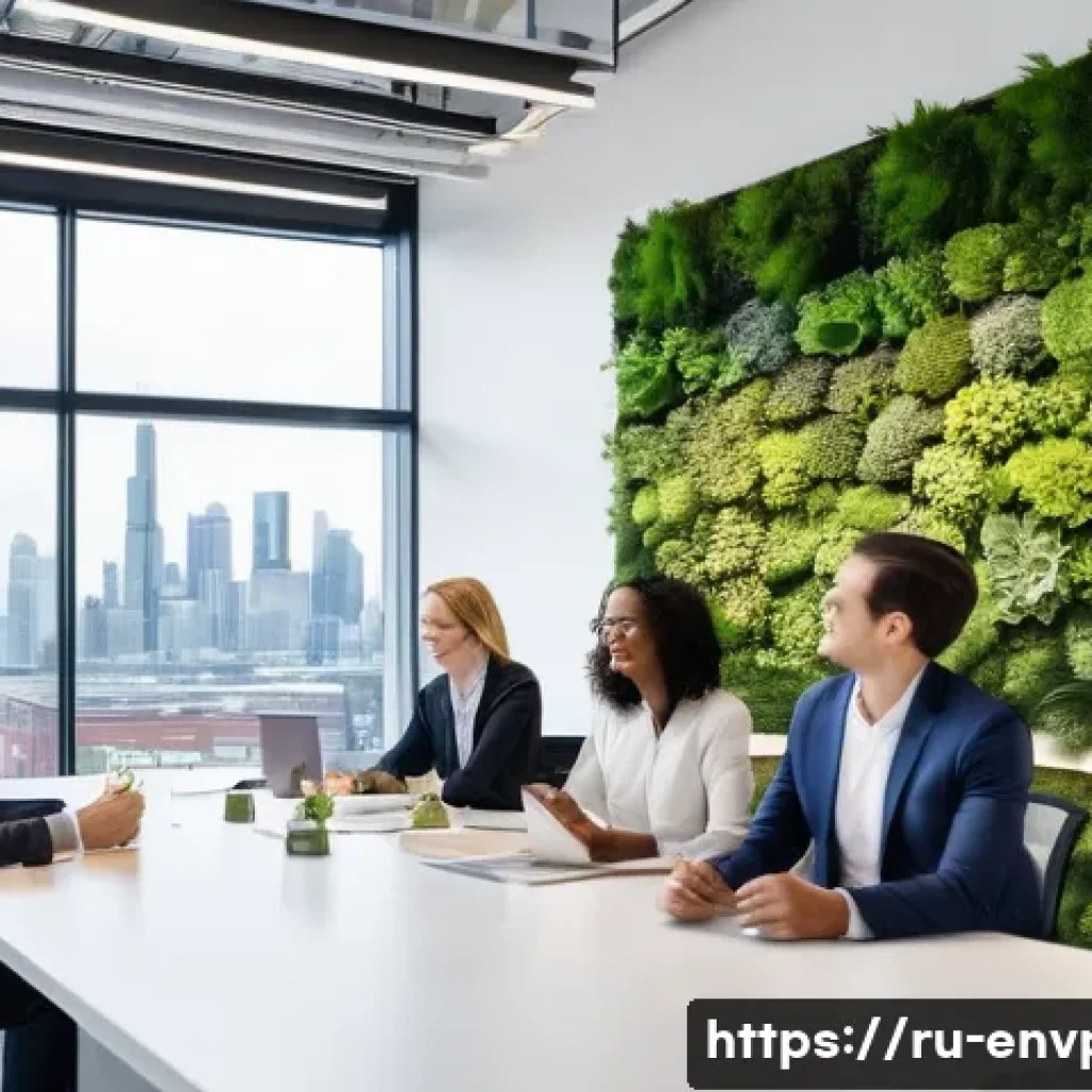 환경보호 컨설팅 회사 소개 - **Prompt:** A diverse group of business leaders and environmental professionals (aged 30-60, dressed...