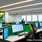 Home 19 환경보호 관련 공공기관 입사 준비 - A detailed office scene inside a Russian state environmental agency, showing a diverse group of prof...