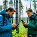 Home 22 환경보호전문가의 연구 데이터 관리법 - A detailed scene of Russian ecologists using mobile applications for environmental field research in...