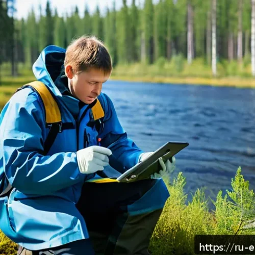 Home 33 환경보호 전문가의 업무 스킬 - A modern environmental scientist working in a Russian forest landscape, dressed in professional outd...
