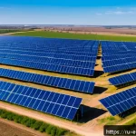 Home 19 환경보호 실습에서의 창의적 문제 해결 - A vast solar farm in the Russian countryside during a bright sunny day, with rows of blue photovolta...