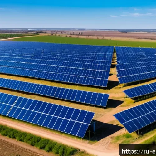 Home 31 환경보호 실습에서의 창의적 문제 해결 - A vast solar farm in the Russian countryside during a bright sunny day, with rows of blue photovolta...