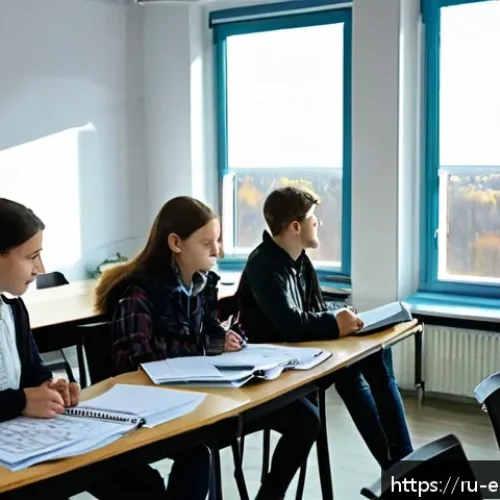 Home 30 환경기사 자격시험 합격 팁 - A detailed classroom scene in Russia where adult students are attentively studying for an environmen...