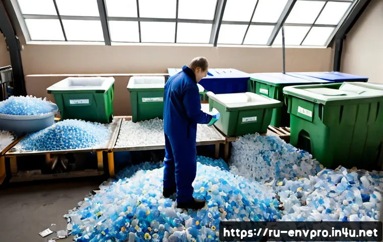 Home 17 환경보호 기술과 사회적 가치 창출 사례 - Photorealistic environmental technology scene in a modern Russian community recycling center, a midd...